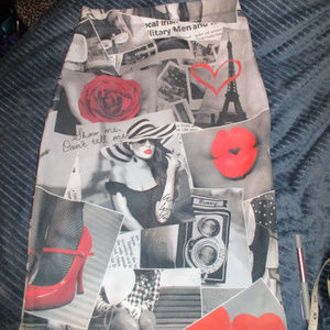 Newsprint Paris Love Pencil Skirt